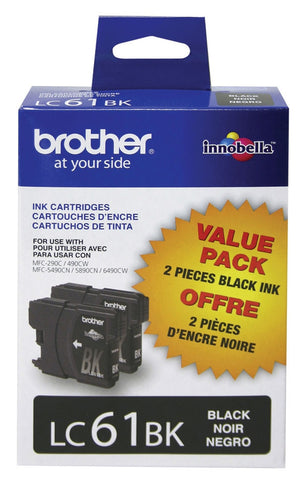 Brother Black Ink Cartridge Twin Pack (2 Pack of OEM# LC61BK) (2 x 450 Yield)