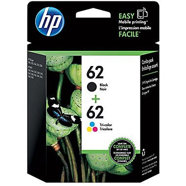 HP 62 (N9H64FN) 2-Pack Black/Tri-Color Original Ink Cartridges (200 Black 165 Color Yield)