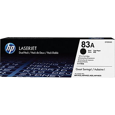 HP 83A (CF283AD) Black 2-pack Original LaserJet Toner Cartridges (2 x 1500 Yield)