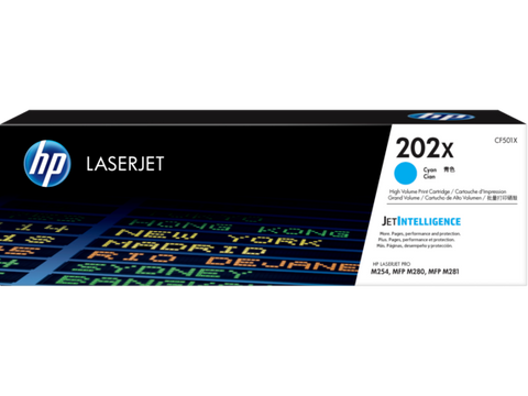 HP 202X (CF501X) Color LaserJet Pro M254 MFP M281 High Yield Cyan Original LaserJet Toner Cartridge (2500 Yield)